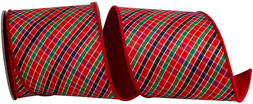 Plaid Red Green 4 Inch Wired Edge Ribbon for Wreaths
