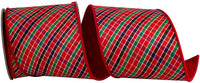 Plaid Red Green 4 Inch Wired Edge Ribbon for Wreaths