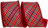 Plaid Dupioni Wired Edge Ribbon Red Green 2-1/2 Inch