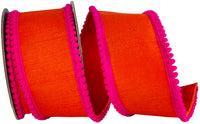 Orange Fuchsia 2-1 2 Inch Pom Pom Mini Edge Trimming Dupioni Deluxe Wired Edge Ribbon for Wreaths & Bows