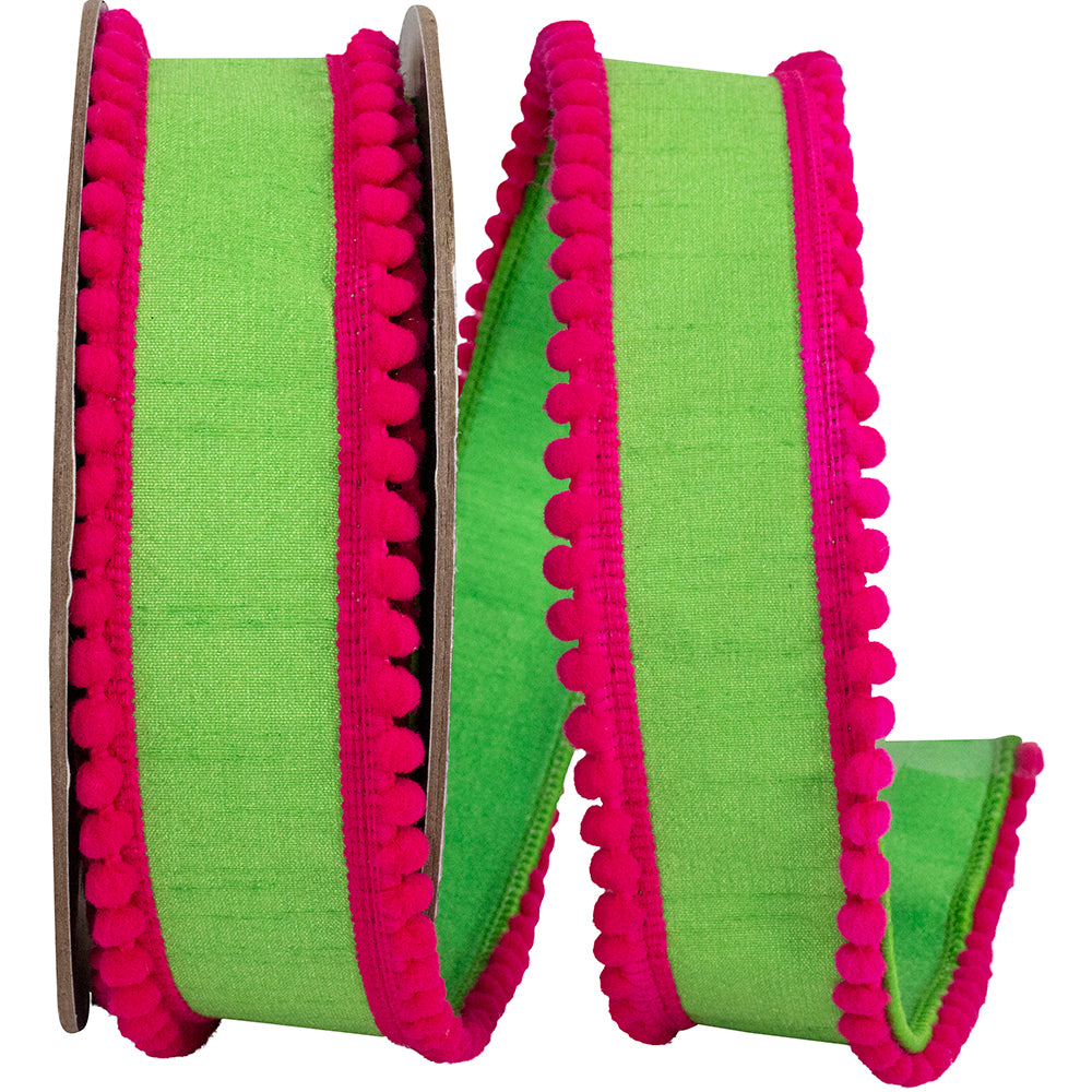 Pom Pom Mini Edge Trimming Ribbon Citrus Fuchsia 1-1/2 Inch