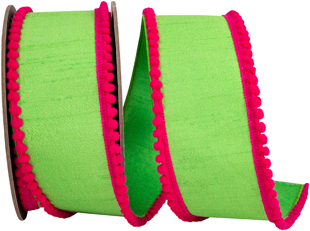 Pom Pom Mini Edge Trimming Ribbon Citrus Fuchsia 2-1/2 Inch