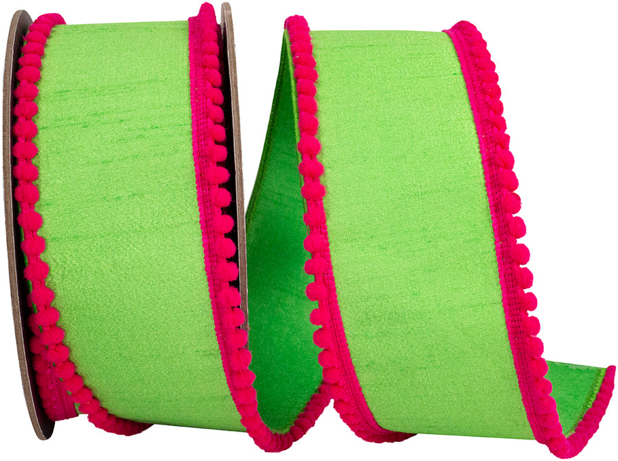Pom Pom Mini Edge Trimming Ribbon Citrus Fuchsia 2-1/2 Inch