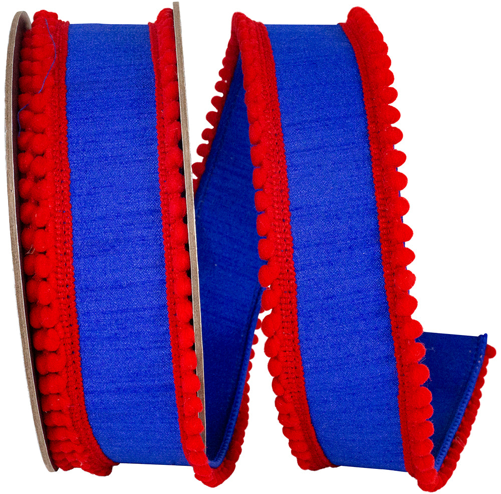 Pom Pom Mini Edge Trimming Ribbon Royal Red 1-1/2 Inch