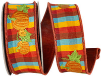 Pumpkin Embroidery Tonal Plaid Ribbon 1-1/2 Inch Multi