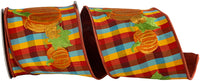 Pumpkin Embroidery Tonal Plaid Ribbon 4 Inch Multi Color