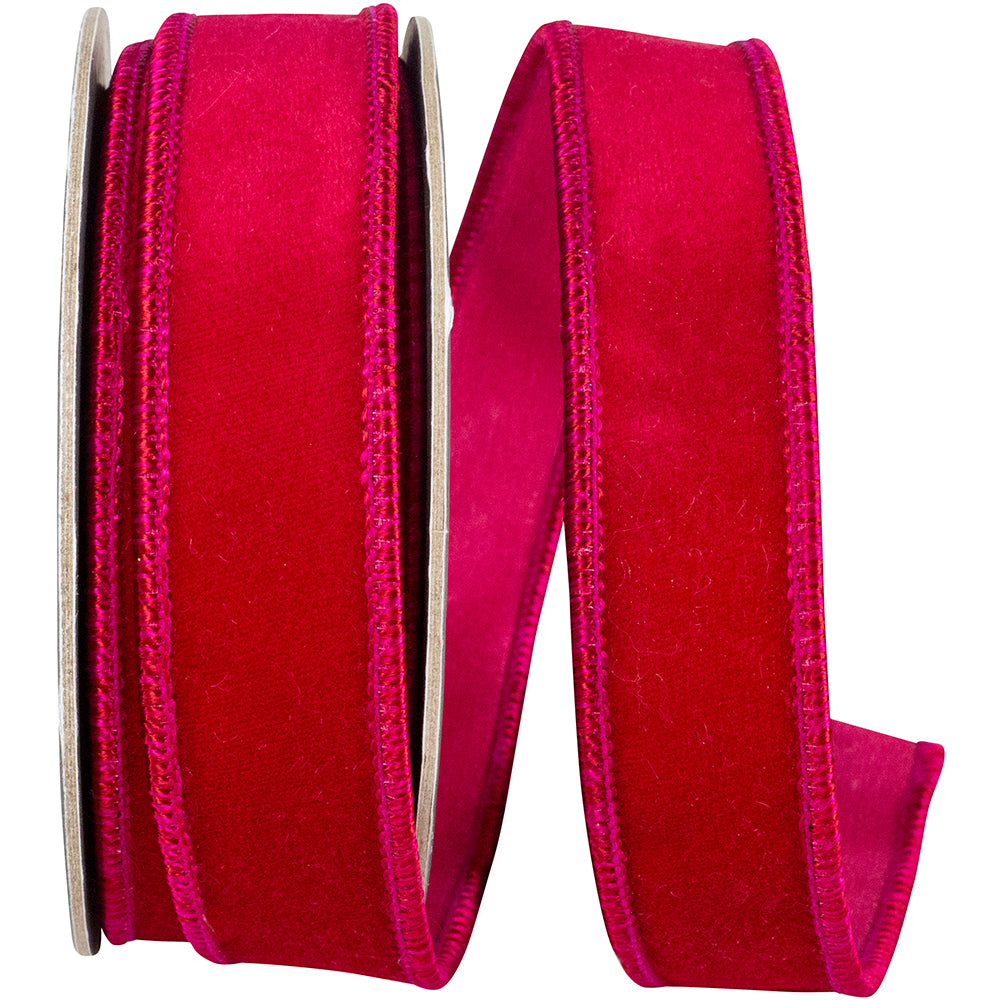 Fuchsia 7 8 Inch Velvet Touch Fuchsia Deluxe Wired Edge Ribbon for Wreaths & Bows