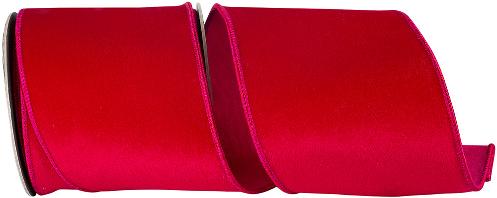 Fuchsia 4 Inch Velvet Touch Fuchsia Deluxe Wired Edge Ribbon for Wreaths & Bows