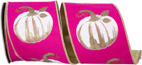 Fuchsia 4 Inch White Gilded Pumpkin Deluxe Wired Edge Ribbon for Wreaths & Bows