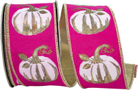 Fuchsia 2-1 2 Inch White Gilded Pumpkin Deluxe Wired Edge Ribbon for Wreaths & Bows