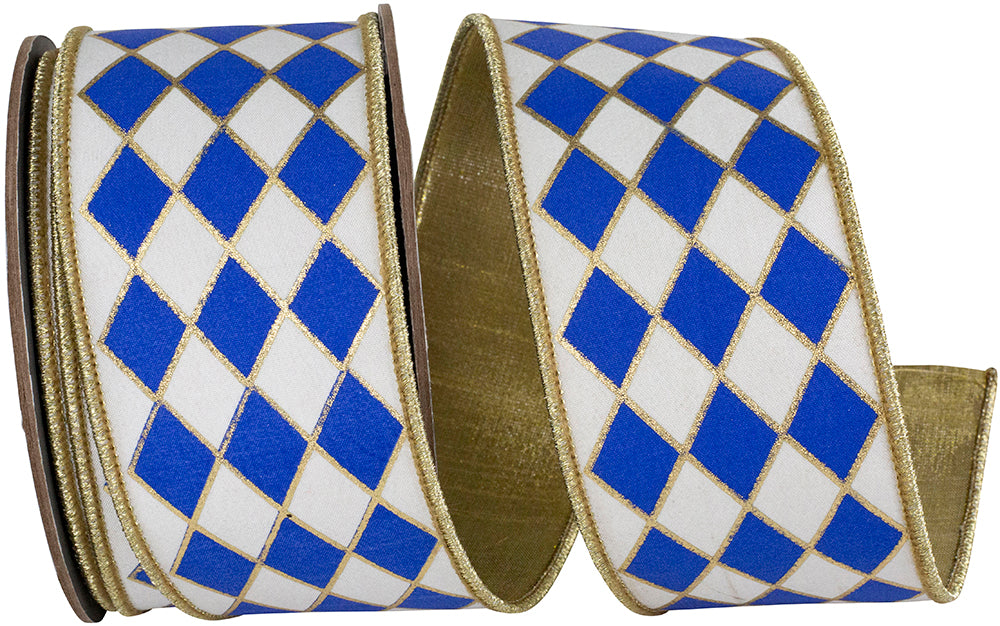 Harlequin Solid Diamond Outline Ribbon White Royal 2-1/2 Inch