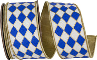 Harlequin Solid Diamond Outline Ribbon White Royal 2-1/2 Inch