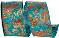 Teal 2-1/2 Inch Metallic Copper Linen Wired Edge Ribbon