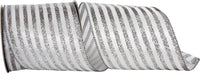 Glitter Bling Stripes Wired Edge Ribbon White Silver 4 Inch