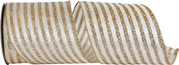 4 Inch Gold Silver Glitter Stripes Wired Edge Ribbon
