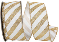 Wired Edge Ribbon White Gold 1-1/2 Inch Glitter Bling