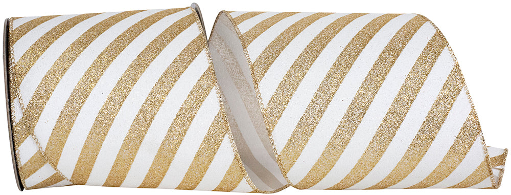 Glitter Bling Wired Edge Ribbon White Gold 4 Inch