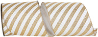 Glitter Bling Wired Edge Ribbon White Gold 4 Inch