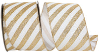 Wired Edge Ribbon White Gold 2-1/2 Inch Glitter Bling