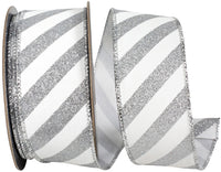 Wired Edge Ribbon White Silver 1-1/2 Inch Glitter Bling