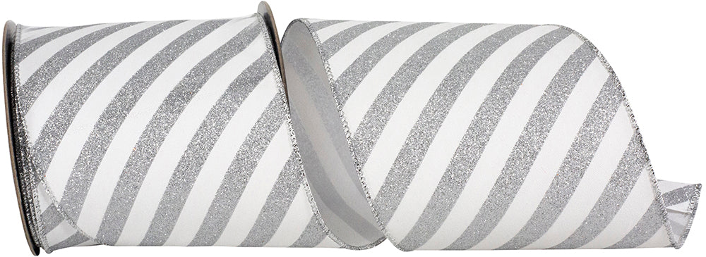 Glitter Bling Wired Edge Ribbon White Silver 4 Inch