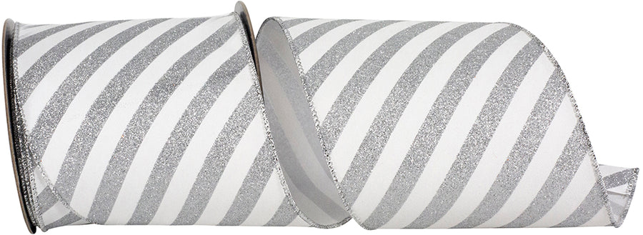 Glitter Bling Wired Edge Ribbon White Silver 4 Inch