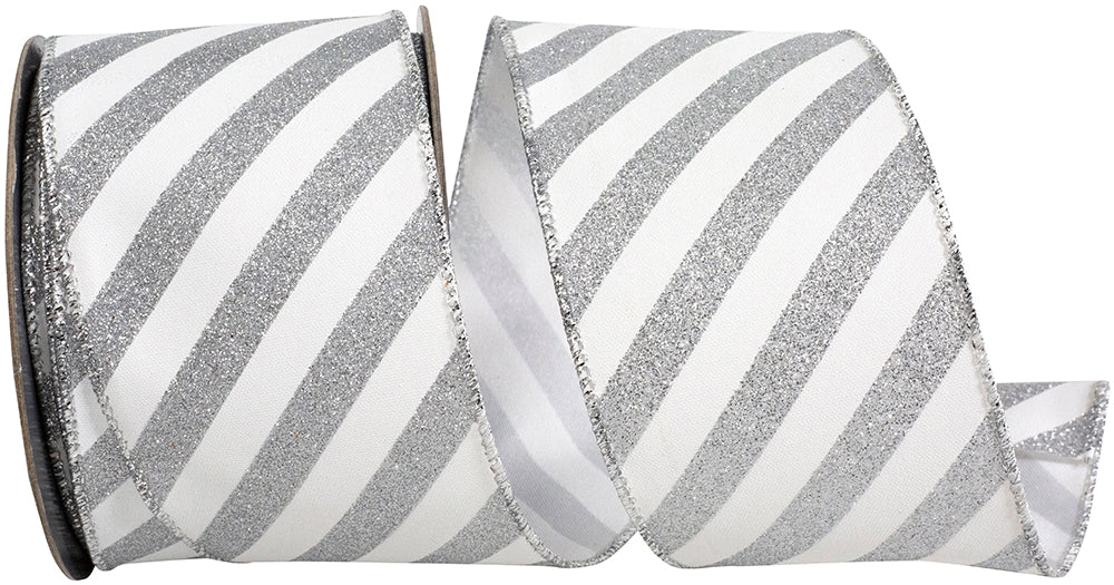 White Silver Glitter Bling Wired Edge Ribbon 2-1/2 Inch