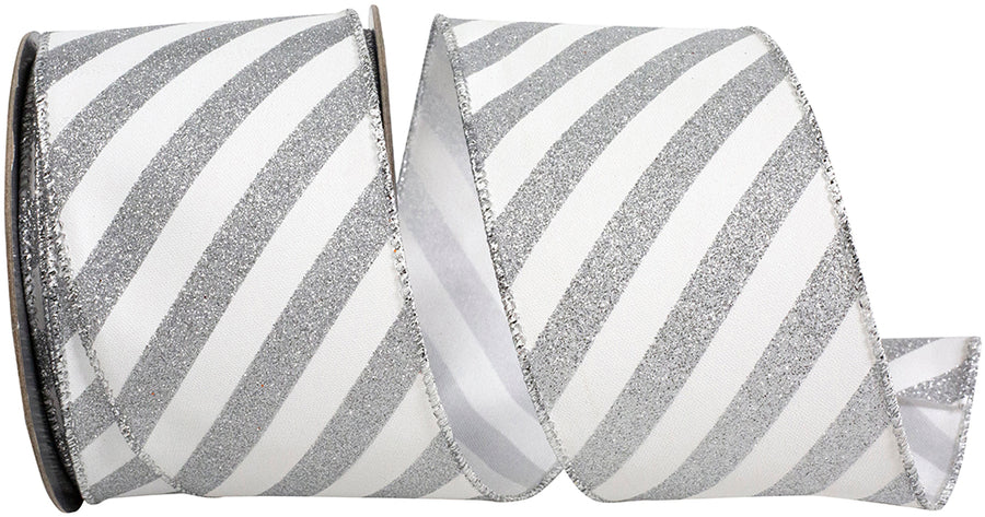 White Silver Glitter Bling Wired Edge Ribbon 2-1/2 Inch