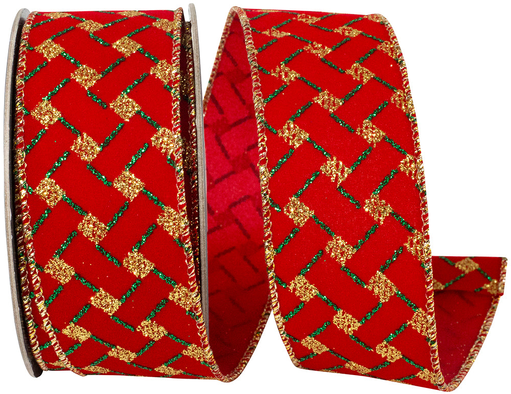 Red Velvet Glitter Wired Edge Ribbon 1-1/2 Inch for Bows