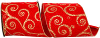 Glitter Velvet Wired Edge Ribbon Red Gold 4 Inch for Bows