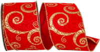 Red Gold 2-1/2 Inch Glitter Velvet Wired Edge Ribbon