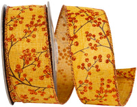 Copper 1-1 2 Inch Forest Tonal Berry Branches Linen Wired Edge Ribbon for Wreaths & Bows