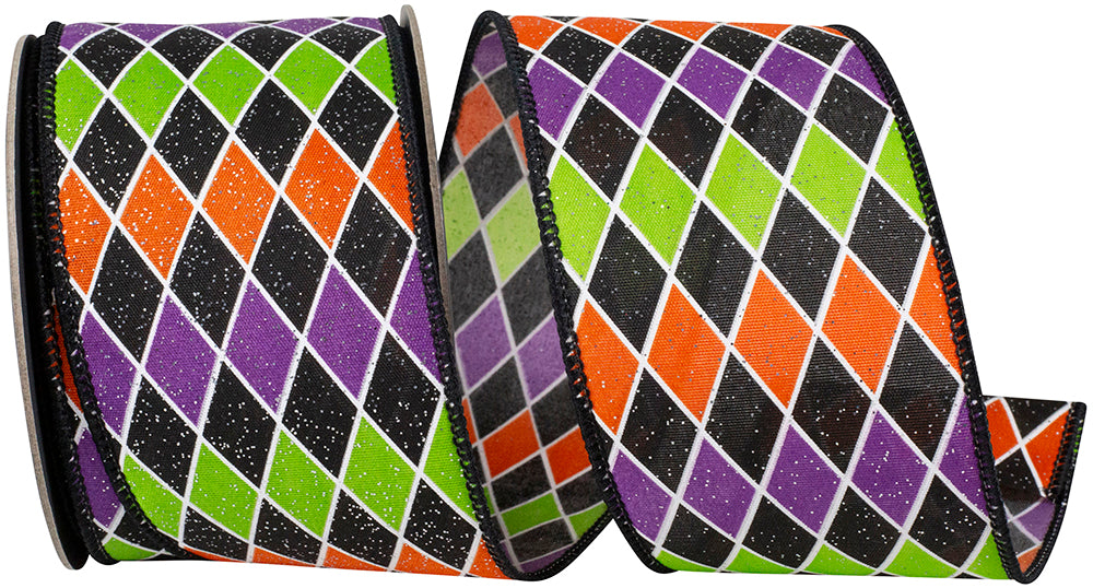 Halloween Glitter Wired Edge Ribbon Multi 2-1/2 Inch