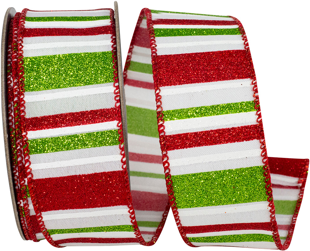 Holiday Glitter Bars Wired Edge Ribbon Multi 1-1/2 Inch