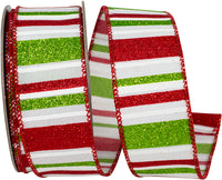 Holiday Glitter Bars Wired Edge Ribbon Multi 1-1/2 Inch