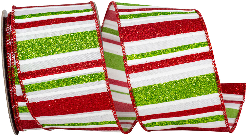 Holiday Glitter Bars Wired Edge Ribbon Multi 2-1/2 Inch