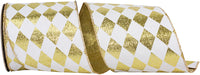 Diamond Metallic Wired Edge Ribbon White Gold 4 Inch