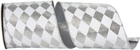 Diamond Metallic Wired Edge Ribbon White Silver 4 Inch