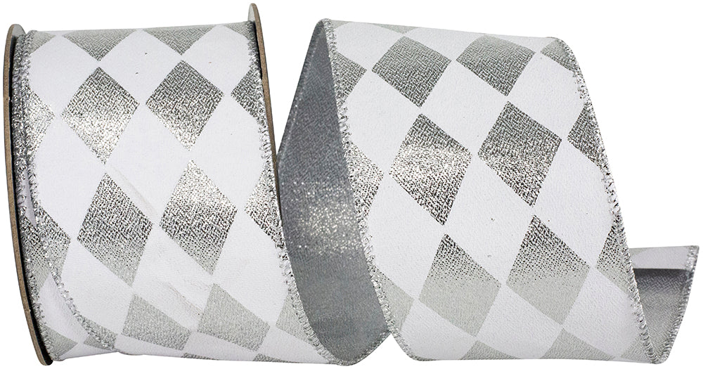 Shiny Diamond Metallic Ribbon White Silver 2-1/2 Inch