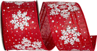Snowflakes Plaid Wired Edge Ribbon Red White 2-1/2 Inch