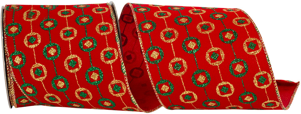 Red Velvet Glitter Wired Edge Ribbon 4 Inch for Wreaths