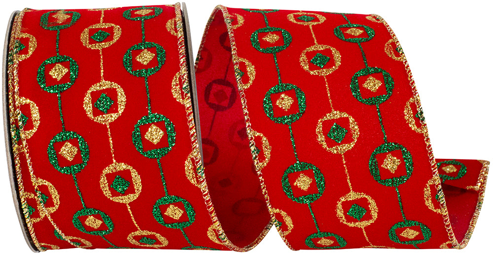 Red Velvet Glitter Wired Edge Ribbon 2-1/2 Inch for Bows