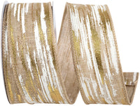 Birch Bark Metallic Linen Ribbon Ivory Gold 1-1/2 Inch