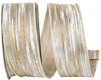 Birch Bark Metallic Linen Ribbon Ivory Silver 1-1/2 Inch