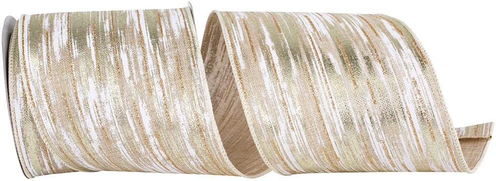 Birch Bark Metallic Linen Ribbon 4 Inch Ivory Silver