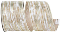 Birch Bark Metallic Linen Ribbon Ivory Silver 2-1/2 Inch