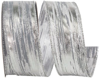 Birch Bark Metallic Wired Edge Ribbon White Silver 1-1/2 Inch