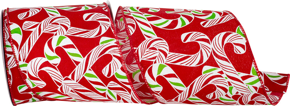 Red 4 Inch Candy Cane Sundry Tossed Wired Edge Ribbon for Wreaths & Bows