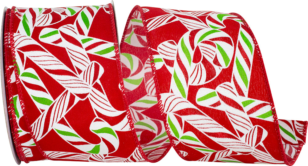 Red 2-1 2 Inch Candy Cane Sundry Tossed Wired Edge Ribbon for Wreaths & Bows