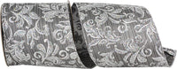 Gunmetal Wired Edge Ribbon 4 Inch Filigree Glitter 10Yds
